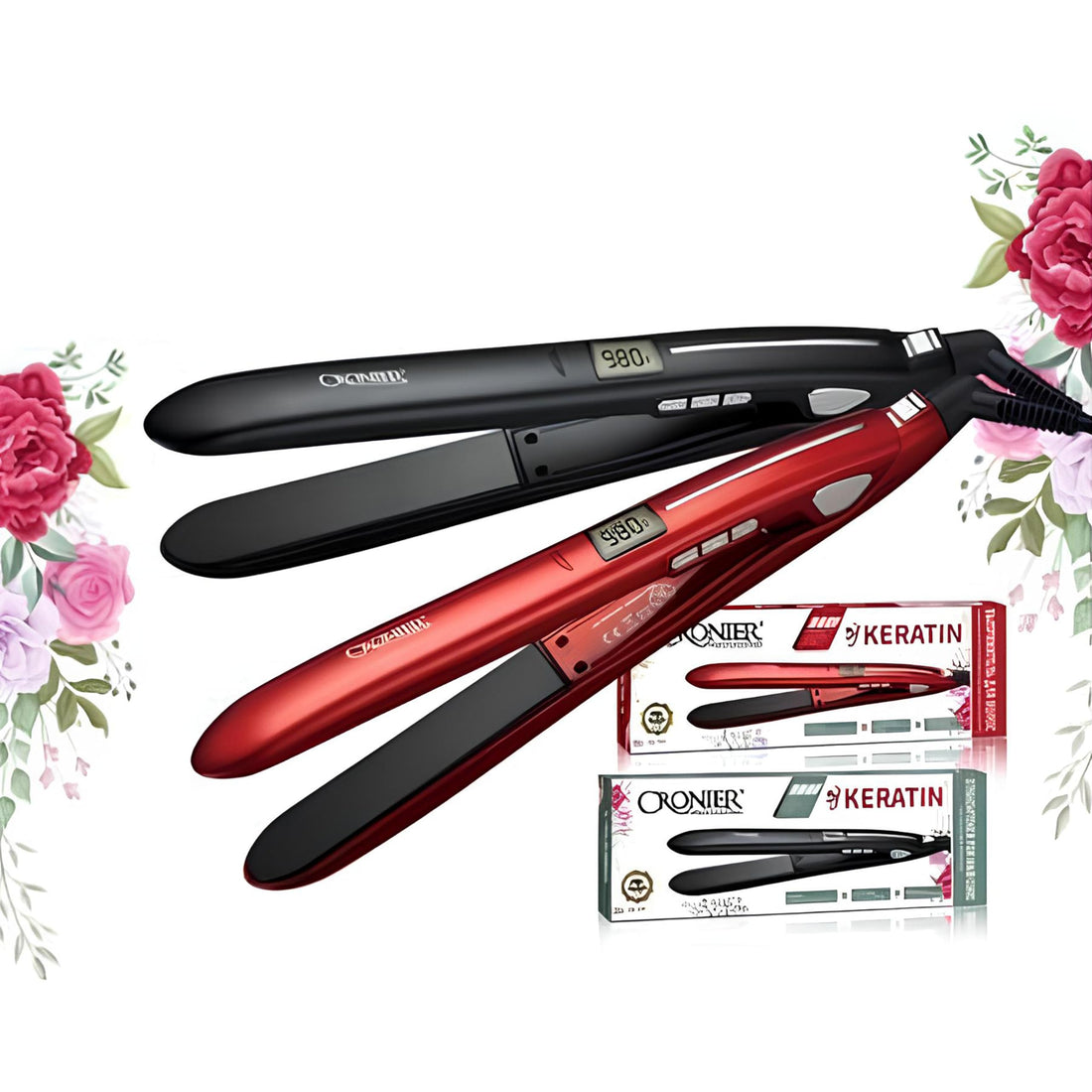 Keratin Hair Straightener, Digital LED Display, 1.8M Cord, Ceramic Plates, Black and Red, Lavid Model, Fast and Safe Hair Styling (Black)
