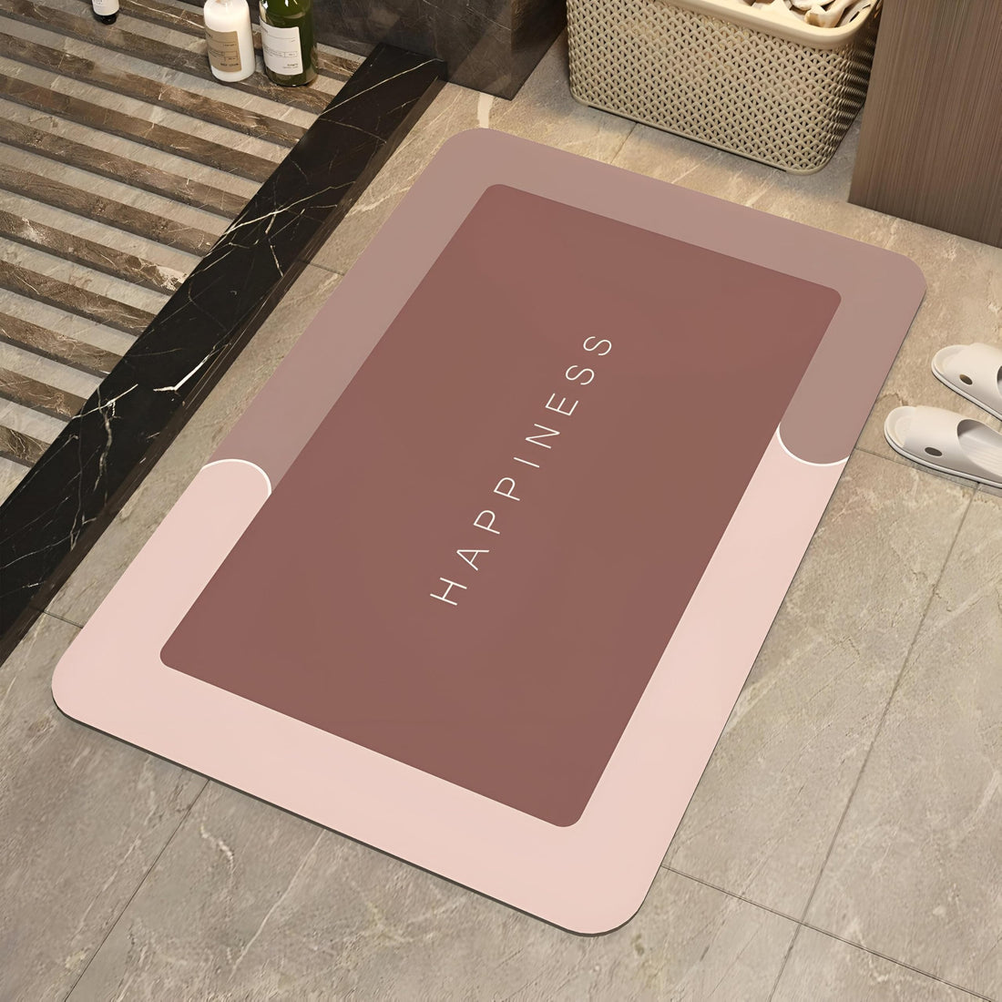 Door Mat - Ultra Absorbent, Non-Slip Quick Dry Rug, Measures 40x60cm, Helps Keep Dirt at Bay and Provides Softness, Perfect for High Traffic Areas, One Piece (زيتوني, 40 * 60, Happiness)