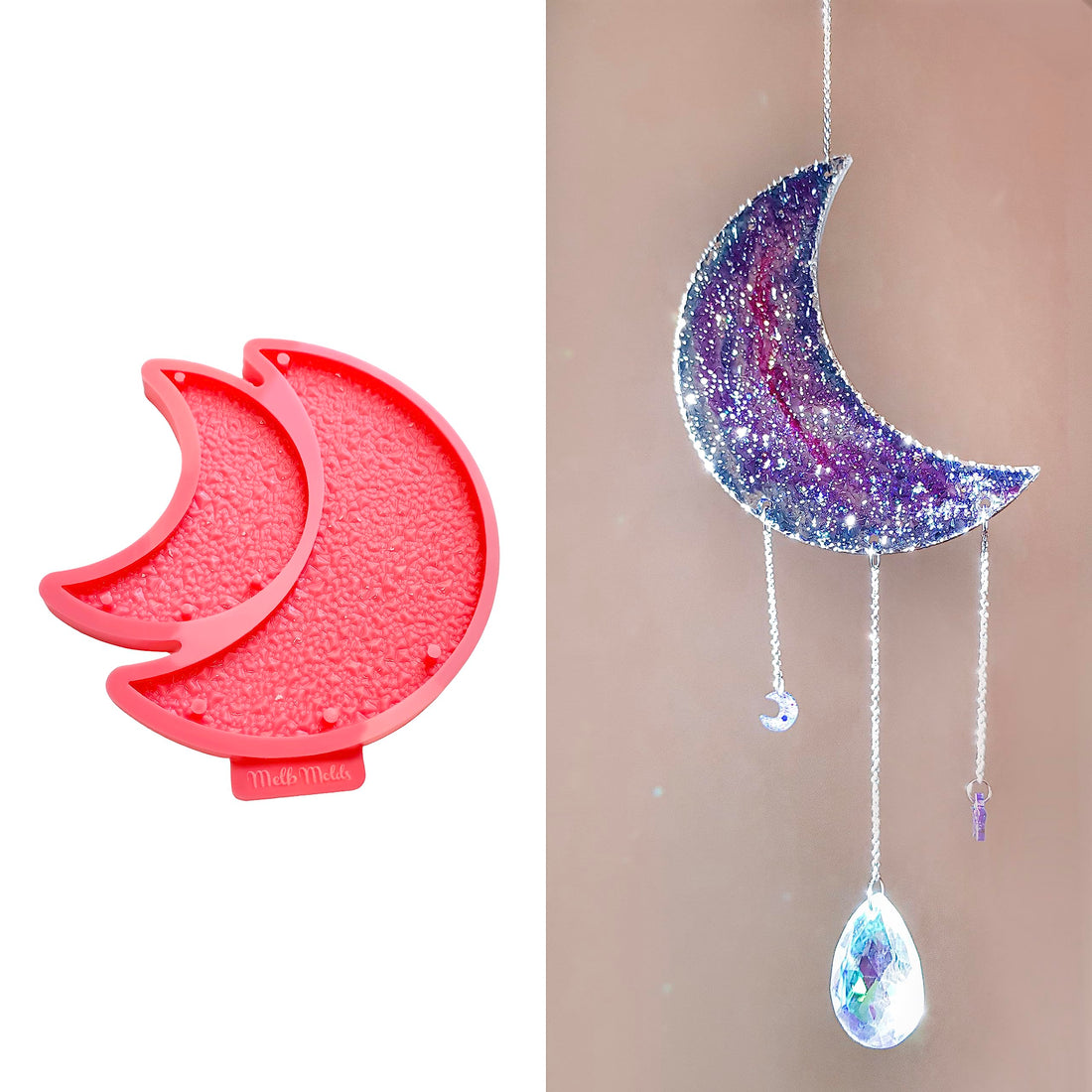 Crescent Moon Crystal Silicone Mold for Resin Epoxy – Crescent Moon Pendant Crystal Effect for DIY Home Decoration Ramadan Decor – MelbMolds