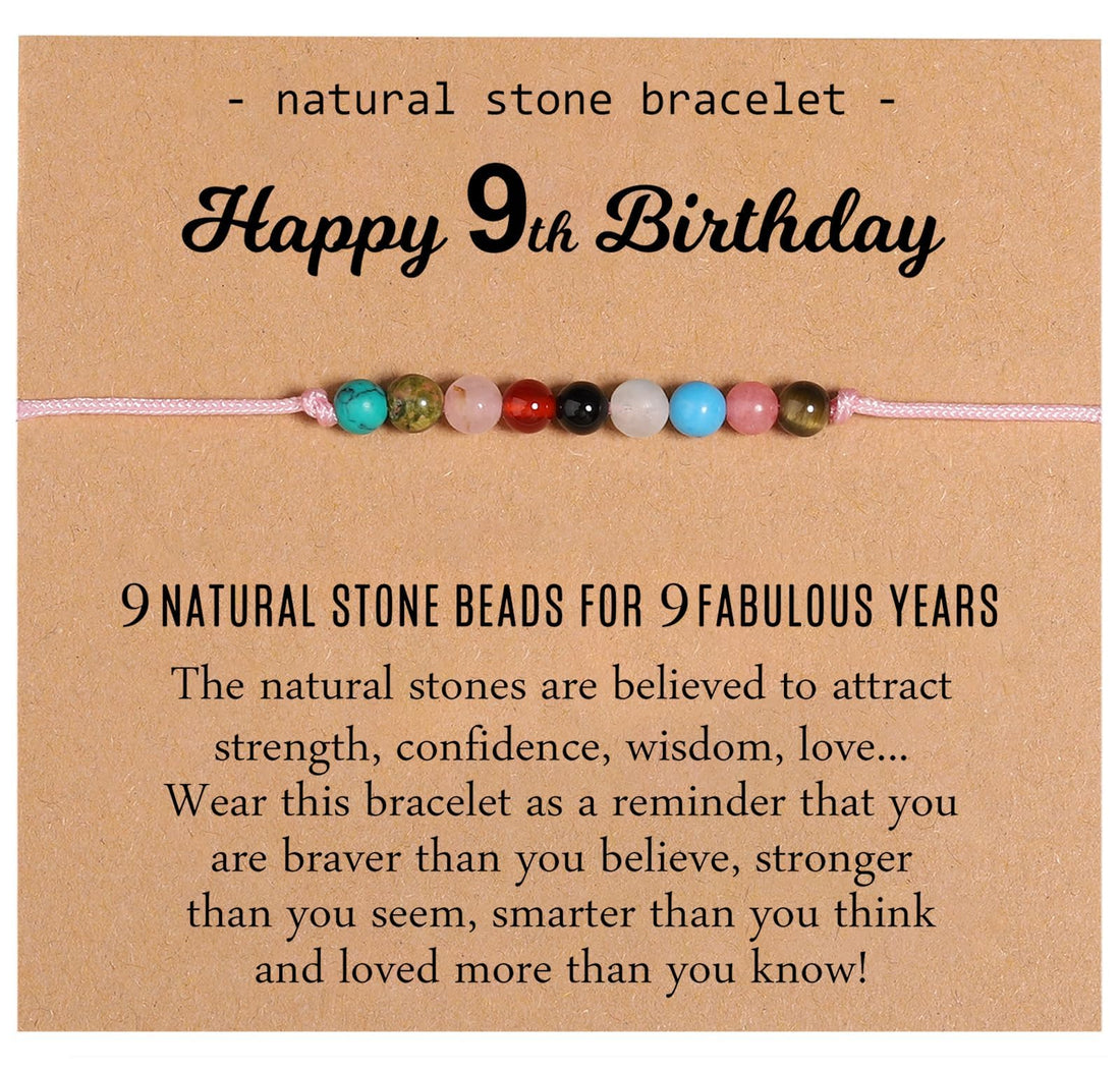 Natural Crystal Milestone Birthday Bracelet Gifts for Girls Women, Happy Birthday Adjustable Bracelets Present Christmas Gift for Daughter Granddaughter Niece Sister Friends Mom Auntie