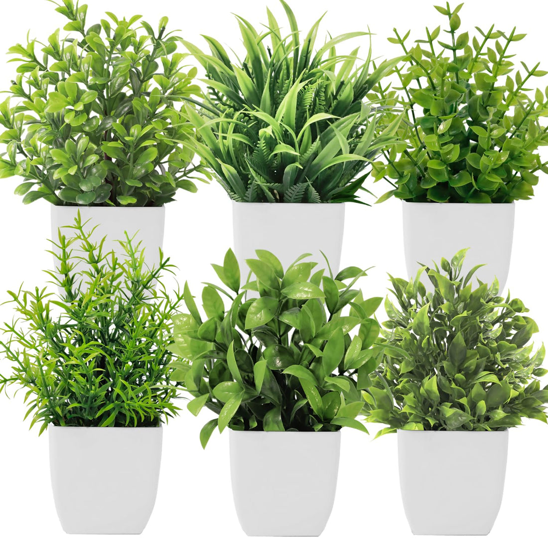 6 Pieces Small Artificial Plants with Pot, Plastic Mini Fake Plants for Table Shelf Bathroom Offices Home Decoration