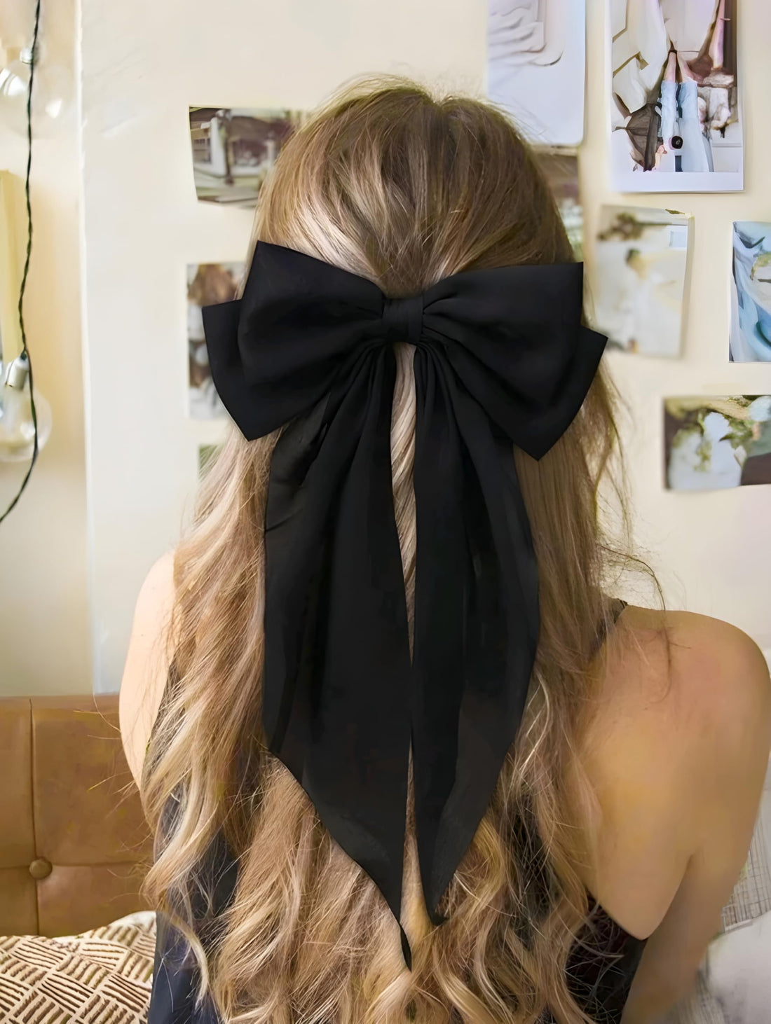 1 Pc Big long tail Hair Bows For Women Hair Clips For Girls soft Silky Satin Large Ribbons Long Tail Hair Bows Hair Barrettes Hair Accessories توك فيونكة شعر كبيرة للنساء، دبابيس شعر كبيرة (Black)