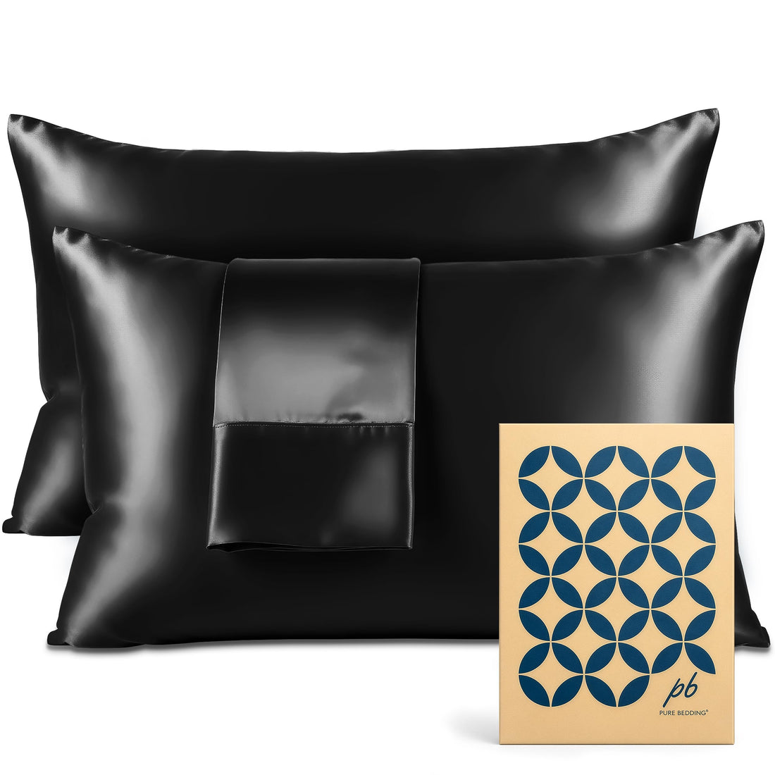 Pure Linen Satin Pillowcase Queen [2-Pack, Black] - Hotel Silky Pillow Cases for Hair and Skin - Extra Soft 1800 Double Brushed Microfiber Pillow Covers