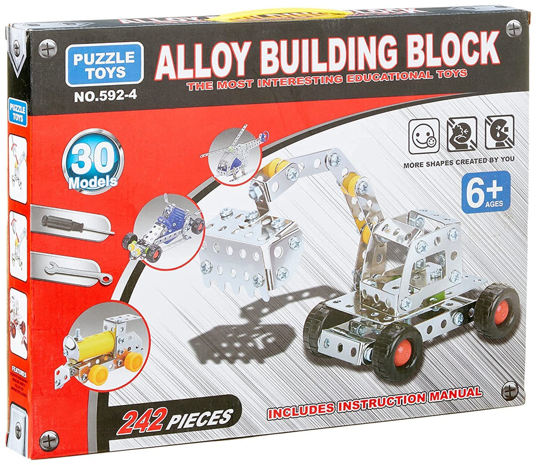 592-4 Alloy Blocks Toy for Kids, 30 Models, 242 Pieces, Multi Color