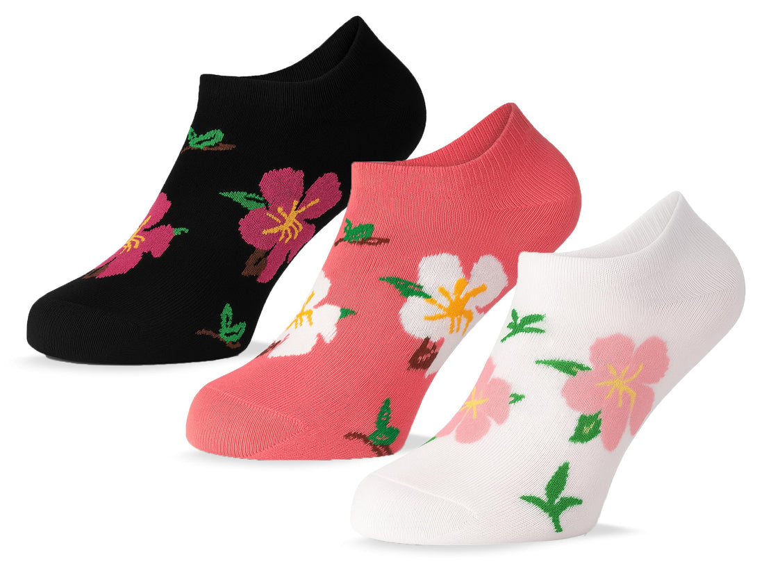 Sam Socks Set Of 3 Ankle Socks Women Flower Pattern Black, White And Pink 36-40 EU
