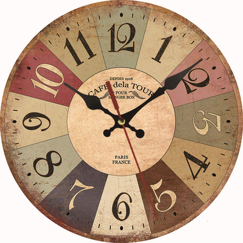 12 Inch Retro Wooden Wall Clock - Colorful Tuscan Country Style, Silent Non-Ticking Battery Operated Round Vintage Clock With Roman Numerals, Decorative Hanging for Home
