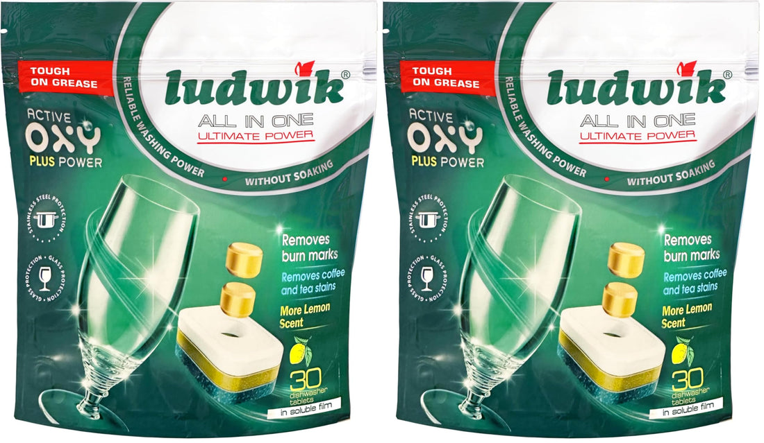 Ludwik All-In-One Lemon Dishwasher Tablets 30-Pieces (Pack of 2)