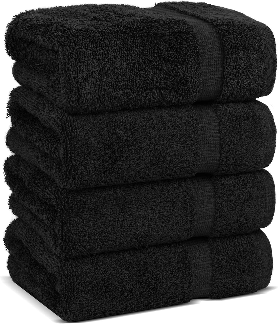Set of 4 Bath Towels - Large Size - 100% Cotton Material and Bright Colors and Firm (Black)
