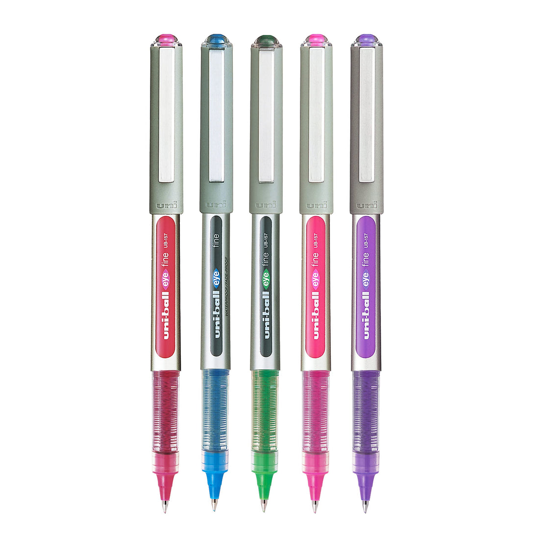 UNI-BALL Eye UB157 0.7mm Roller Ball Pen | Blue, Green, Violet & Wine Red Ink, Pack of 5