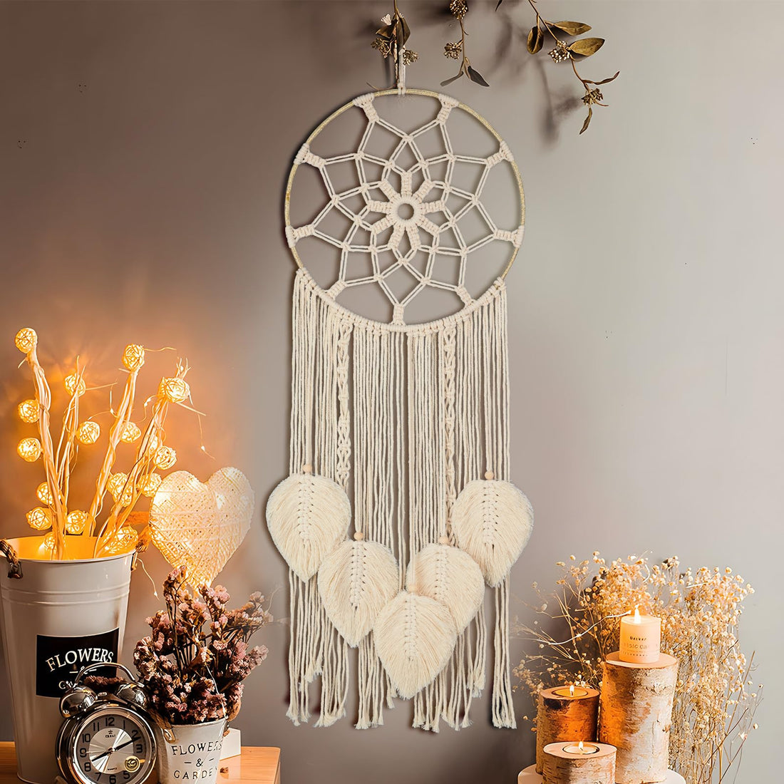 Nice Dream Macrame Dream Catcher Woven Feather Large Wall Hanging Handmade Dreamcatcher Boho Tassels Decoration Home Decor Ornament Craft Gift, 36 x 12 inches (Beige)
