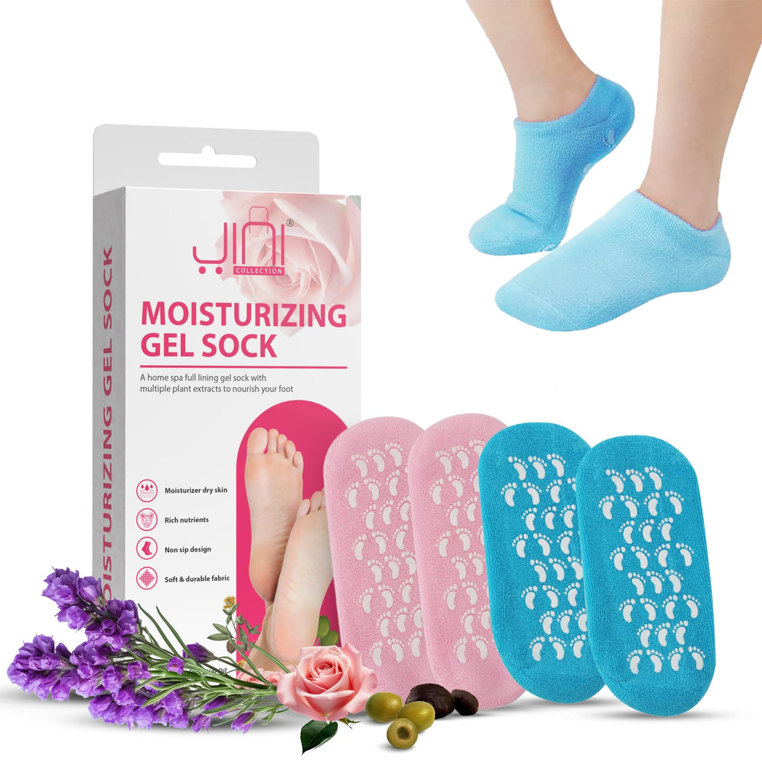 Premium Moisturizing Silicone Gel Socks for Women and Men Gel Socks for Dry Cracked Feet Crack Heel Repair Socks Foot Moisturizer Spa Gel Socks Natural Oil and Vitamin E (Sky Blue 1