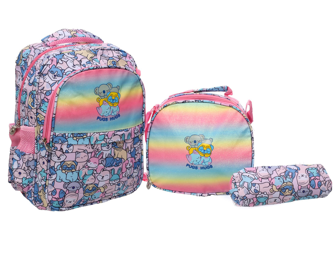 MG-2 1408 3-Piece School Backpack Set, Large School Bag with 3 Zippers, Matching Lunch Bag & Pencil Case, Durable & Lightweight for Kids & Students