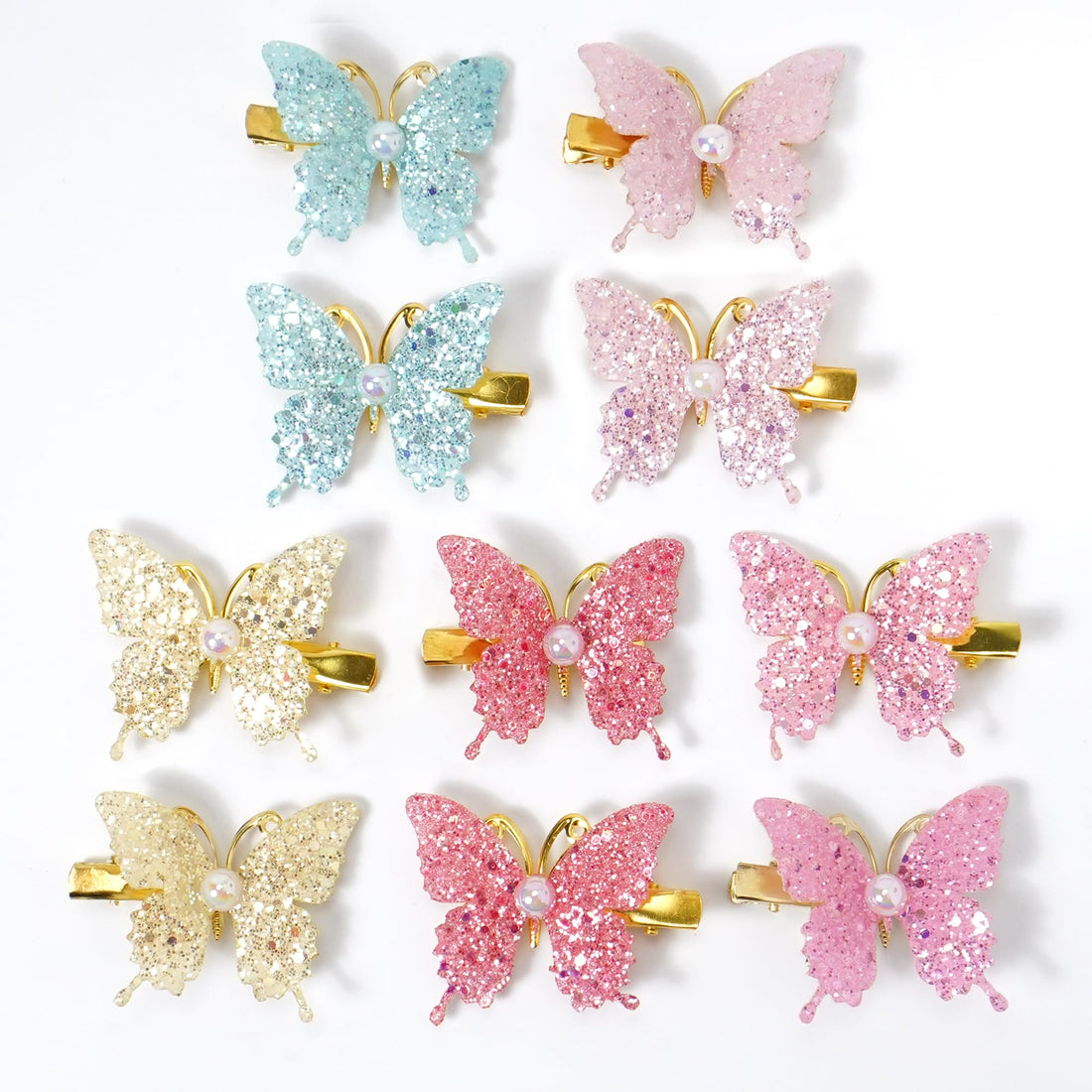 10-Pc Glitter Butterfly Hair Clips – Sparkly Hair Accessories for Women Girls, Trendy Fashion Hairpins for Spring Party, Everyday Looks Gift (A)