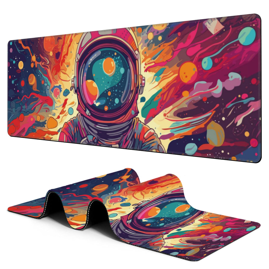 Large Mouse Pad Astronaut in The Universe Extended Gaming Mousepad Waterproof Desk Pad with Non-Slip Base and Stitched Edge Keyboard Pad 11.8 x 31.5 Inch Mouse Mat for Home Office Desk Decor