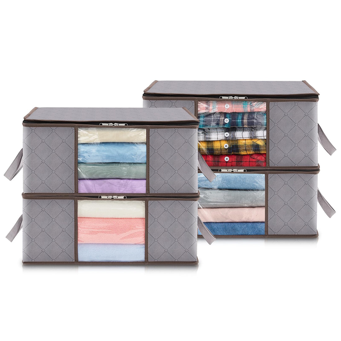 Lifewit 4-Pack Clothes Storage Bag, Foldable Storage Bins Closet Organizer with Reinforced Handle, Storage Containers With Sturdy Fabric Clear Window for Towel, Sweater, T-shirts, Light Gray