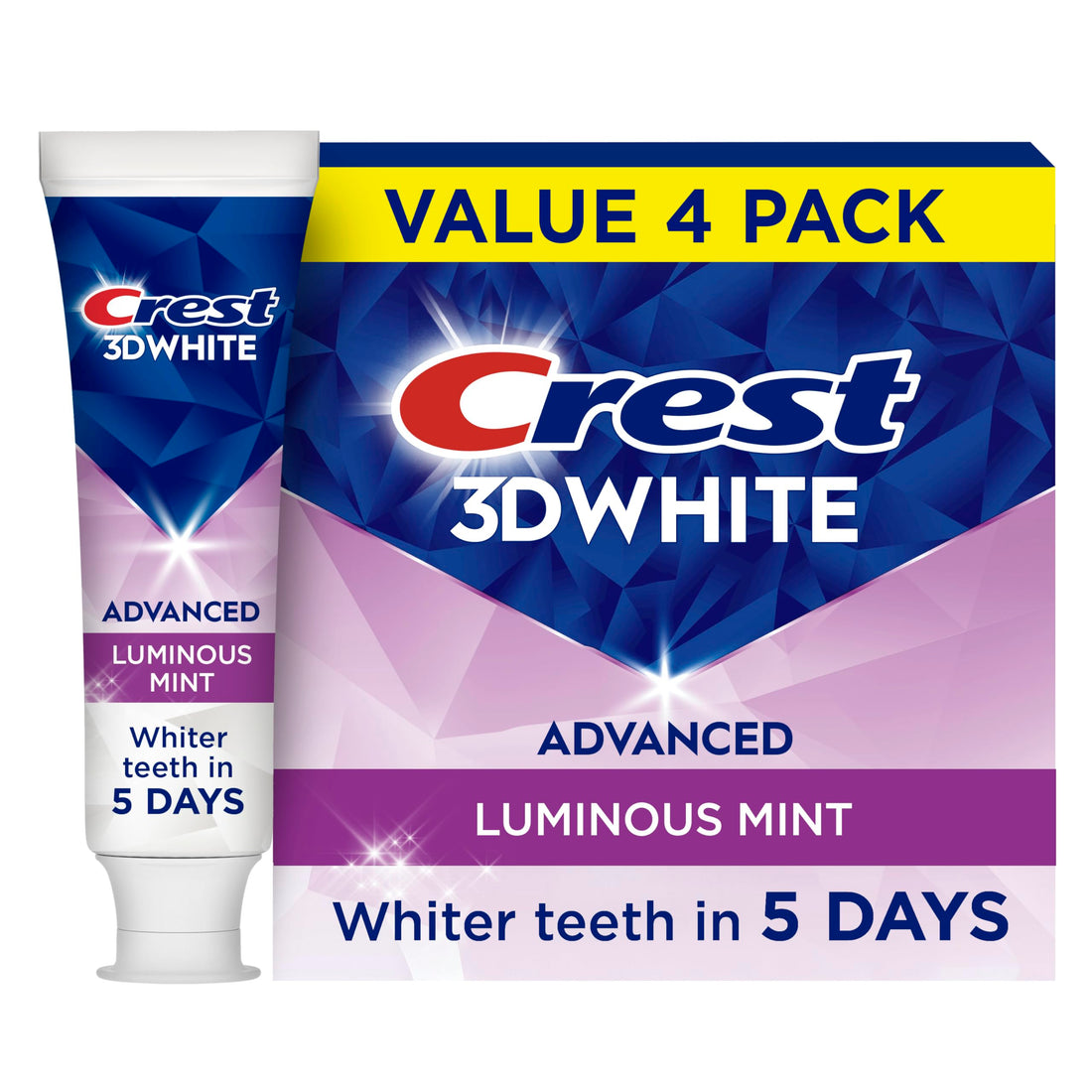 Crest 3D White Luminous Mint Teeth Whitening Toothpaste, 3.7 oz, Pack of 4