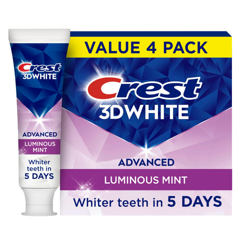 Crest 3D White Luminous Mint Teeth Whitening Toothpaste, 3.7 oz, Pack of 4