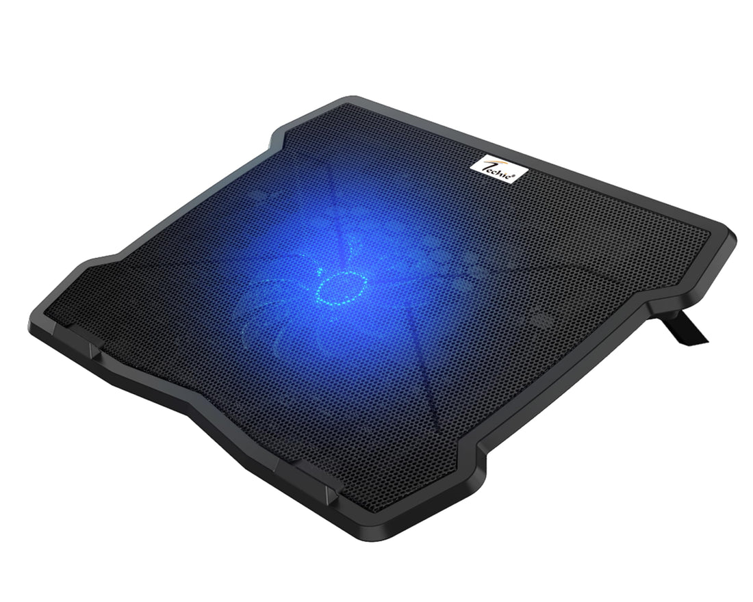 TECHIE 1 Fan Laptop Cooling Pad with Hollow Heat Dissipation Design | Foldable, Ergonomic, Non-Slip Silicone Base | USB-A Connectivity Ultra-Quiet Cooler for 14–17 inch Laptops & Gaming Use (Black)