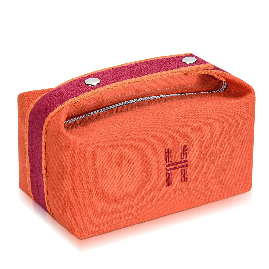 Makeup Bag, Fashion Portable Orange Red Canvas Make up Travel Bag With Handle and Divider Makeup Organizer Bag for Women