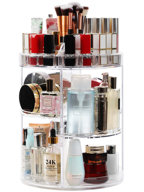 Syntus 360 rotating makeup organizer, thicker acrylic adjustable bathroom makeup spinning holder rack, transparent larger capacity cosmetic storage box fits makeup brushes, lipsticks