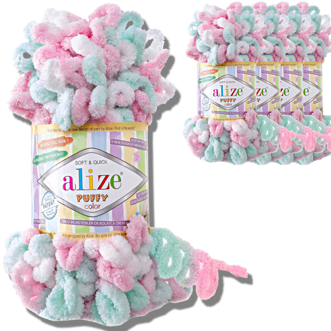 Hobby YARN Alize 5 x 100 g Puffy Turkish Wool Super Bulky Chenille Yarn Cuddly Soft Baby Wool Hand Knitting Yarn for Crocheting Soft Chenille Yarn XXL Ball for Amigurumi (6052)