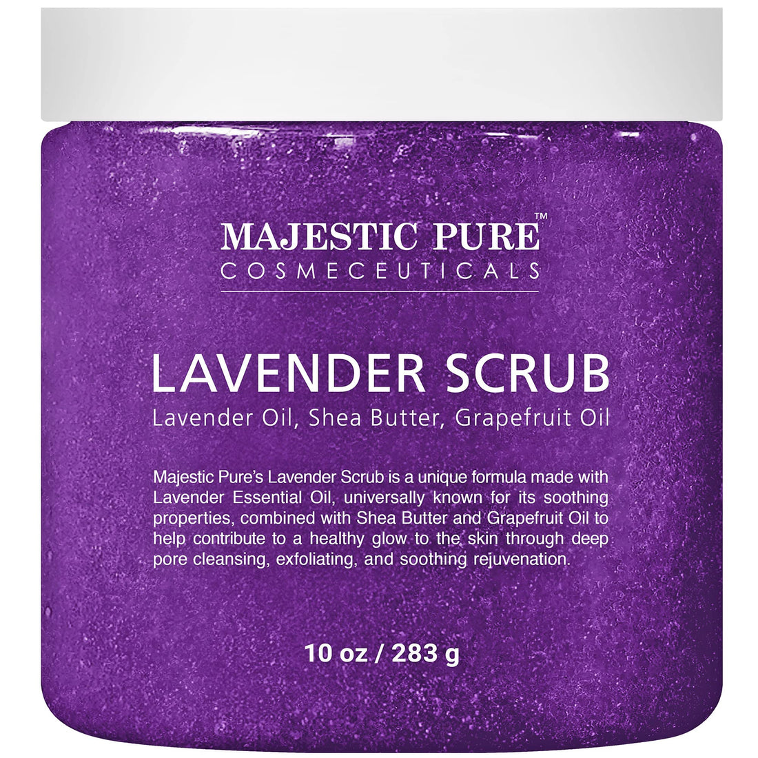 Lavender Oil Body Scrub Exfoliator with Shea Butter and Grapefruit Oil by Majestic Pure - Exfoliate & Moisturise Skin, Fights Acne - 350ml