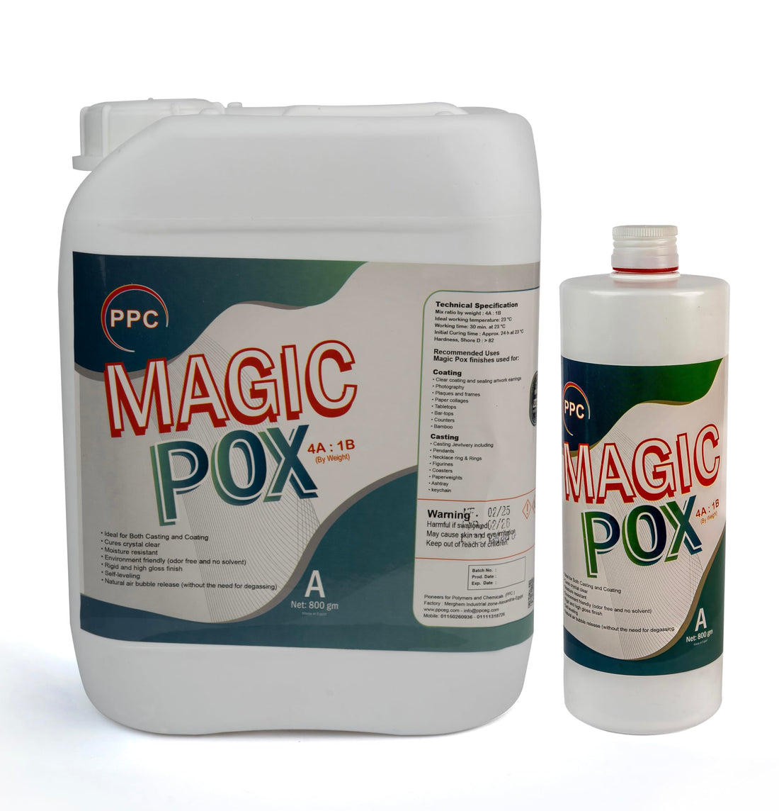 Magic Pox is a crystal clear epoxy coating and casting resin,Mix ratio by weight : 100 A : 25 B,Self-leveling,Natural air bubble release without the need for degassing,4.5kg,3600g A-900g.B