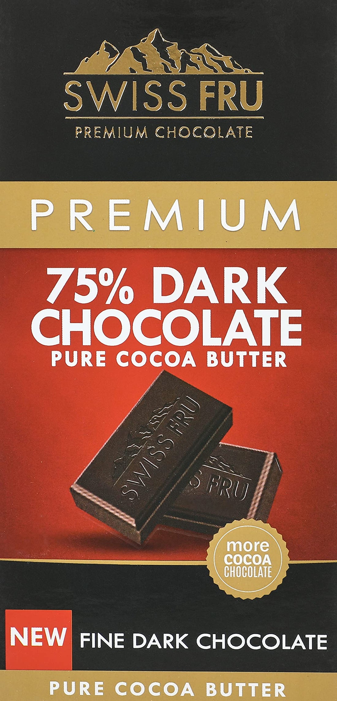 Swiss Fru Premium 75% Dark Chocolate Pure Cocoa Butter 80gm