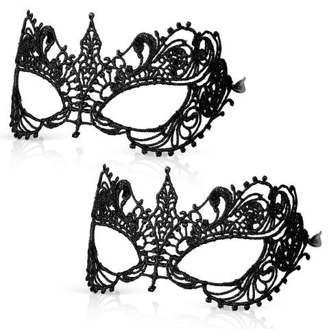 Alrhso 2 Pcs Black Masquerade Mask for Women, Face Masks Lace Black Eye Mask Mardi Gras Party Supply for Masquerade Party, Ball Proms, and Halloween Carnival