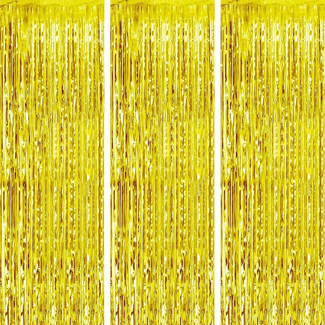 FECEDY Metallic Foil Curtains With 3 Packs For Party 3.28 x 6.56 Ft - Gold