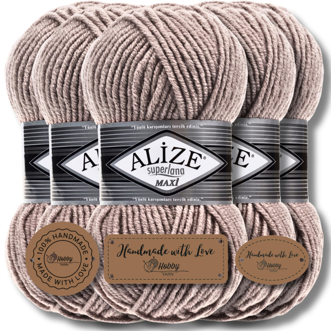 Hobby YARN Alize 5 x 100 g Superlana Maxi Turkish Premium Wool Cotton and Acrylic Plain Hand Knitting Yarn Yarn Yarn Knitting Yarn Plain Baby for Crochet Knitting Clothing Scarves (Mink 541)