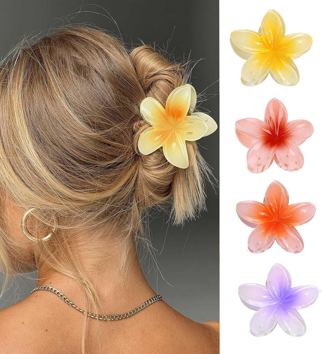 4 Pieces Flower Hair Claws Clips Strong Hold Large Claw Clips for Thick Hair Non-Slip Hair Claws for Women Hawaiian Flower Claw Clips 4 Colors