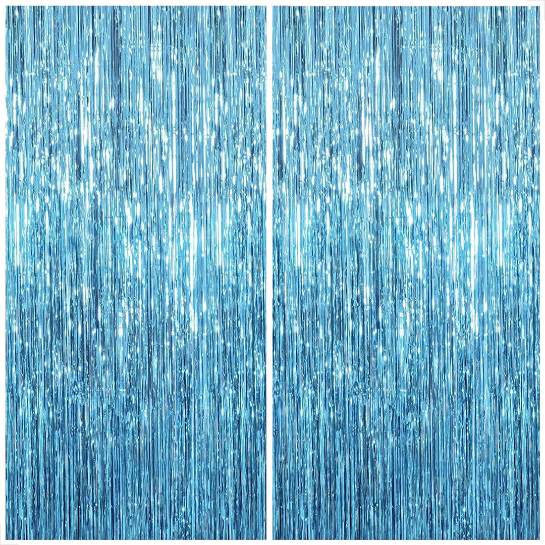 KatchOn, XtraLarge, Blue Foil Fringe Curtain - 3.2x8 Feet, Pack of 2 | Blue Backdrop Curtain for Under The Sea Party Decorations | Christmas Decorations | Mermaid Birthday Decorations