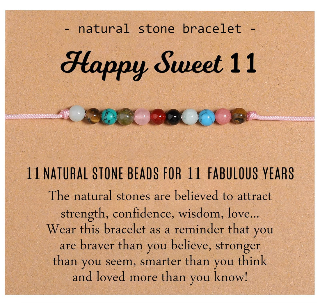 Natural Crystal Milestone Birthday Bracelet Gifts for Girls Women, Happy Birthday Adjustable Bracelets Present Christmas Gift for Daughter Granddaughter Niece Sister Friends Mom Auntie
