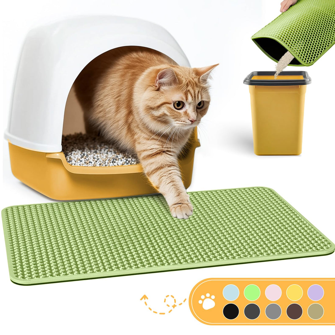 Powools Cat Litter Mat Large - 24"x15" Litter Trapping Mat, Easy to Clean Litter Box Mat, Waterproof, Urine-Proof, Non-Slip Kitty Litter Mats for Floor, Bright Green
