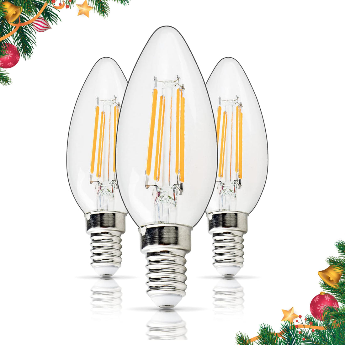 BlueStars C35 E14 4W European Base Bulb (50 Watt Equivalent) Replacement Bulb High Output Warm White Non-Dimmable 2700K 450lm for Chandeliers, Ceiling Fan, Wall Sconces - 3 Pack