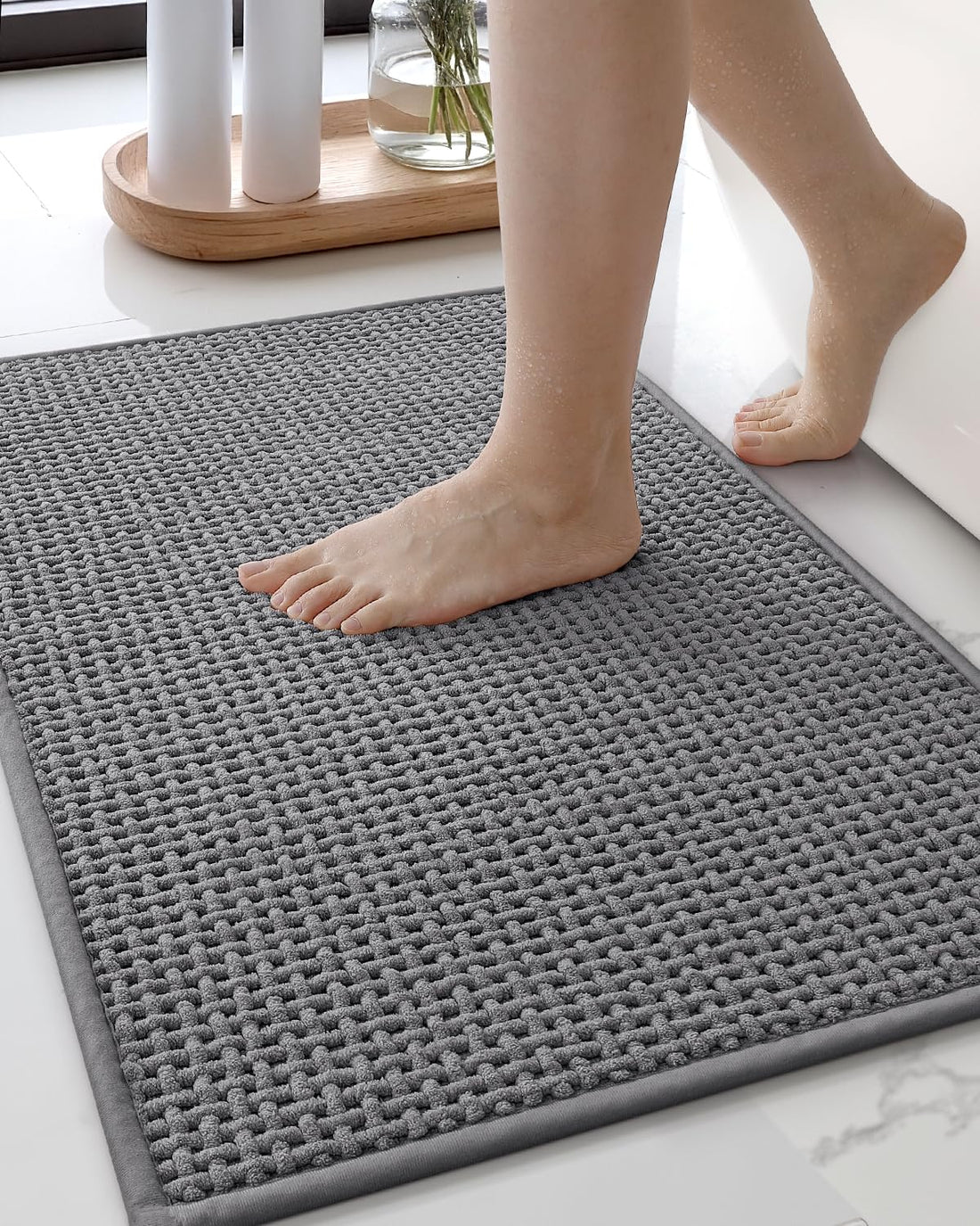Color&Geometry Large Bathroom Rugs Upgraded Denser Chenille Pile- 23.5"x35.5" Non Slip Absorbent Grey Bath Mats for Bathroom Thin Fit Under Door, Washable Quick Dry