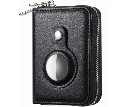 Small Wallet for Women, Minimalist PU Leathter Wallet, with Airtag Holder. (black)