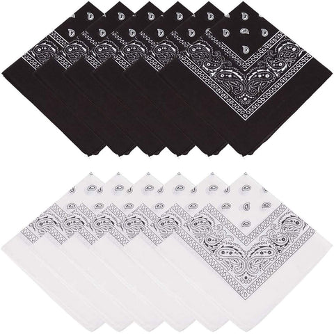 MissShorthair Novelty Paisley Large Bandanas 64 Pack Cotton Cowboy Bandana for Men, D-black & White Bandana-12pcs, One Size