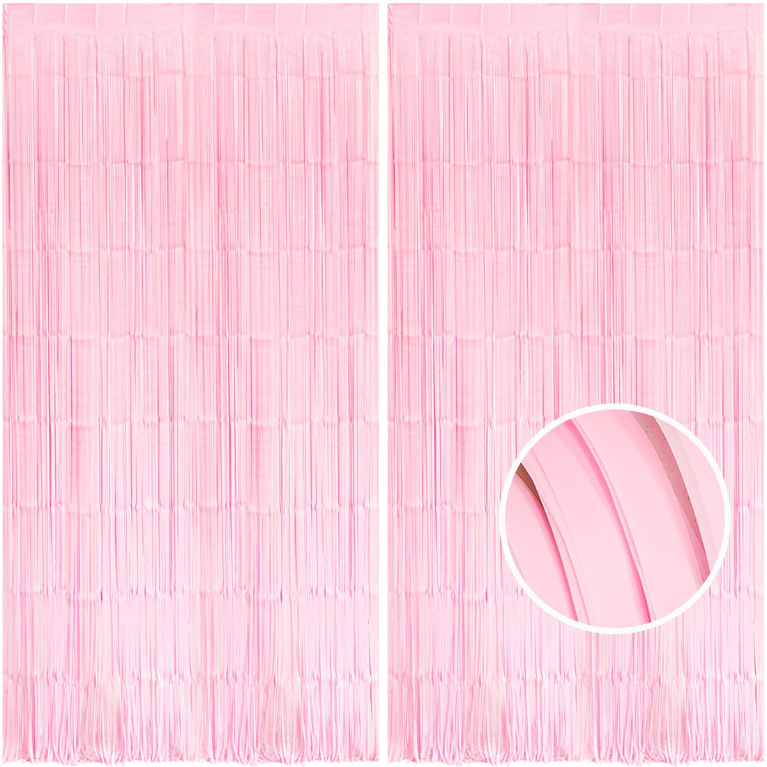 BRAVESHINE 2PCS Pastel Pink Foil Fringe Curtain Kids Party Backdrop - 3.3x8.2ft Pale Pink Tinsel Curtain Photo Booth Props For Girls Birthday Baby Shower Christmas Easter Princess Party Decorations