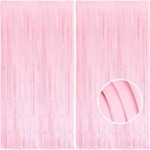 BRAVESHINE 2PCS Pastel Pink Foil Fringe Curtain Kids Party Backdrop - 3.3x8.2ft Pale Pink Tinsel Curtain Photo Booth Props For Girls Birthday Baby Shower Christmas Easter Princess Party Decorations