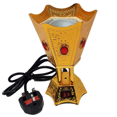 Electric Incense Burner Bakhoor Suitable for Arabian Oud Wood Chips Bukhur Oudh Powder Frankincense Resin -UK Plug- (Gold), 17 x 12cm