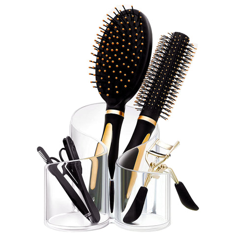 Acrylic Makeup Brush Organizer Holder Clear Cosmetic Brushes Storage with 3 Slots (circular clear)