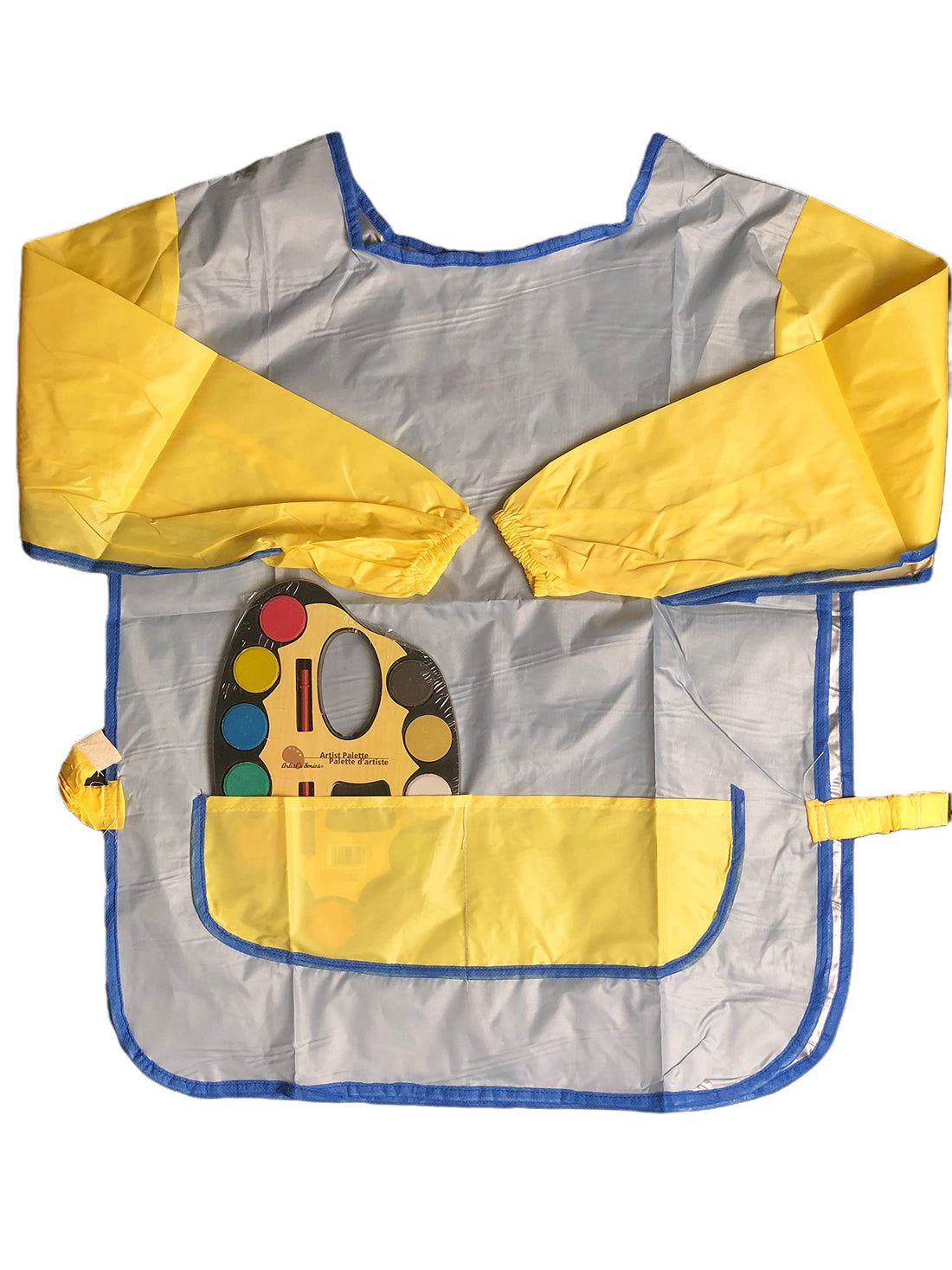 WaterProof Long Sleeve Water Resistant Painting Apron - Repeated Use 2 Front Pockets Easy To Use Clean Up And Protect Clothes From Stain When Coloring And Play With Water Color (Silver-Yellow)