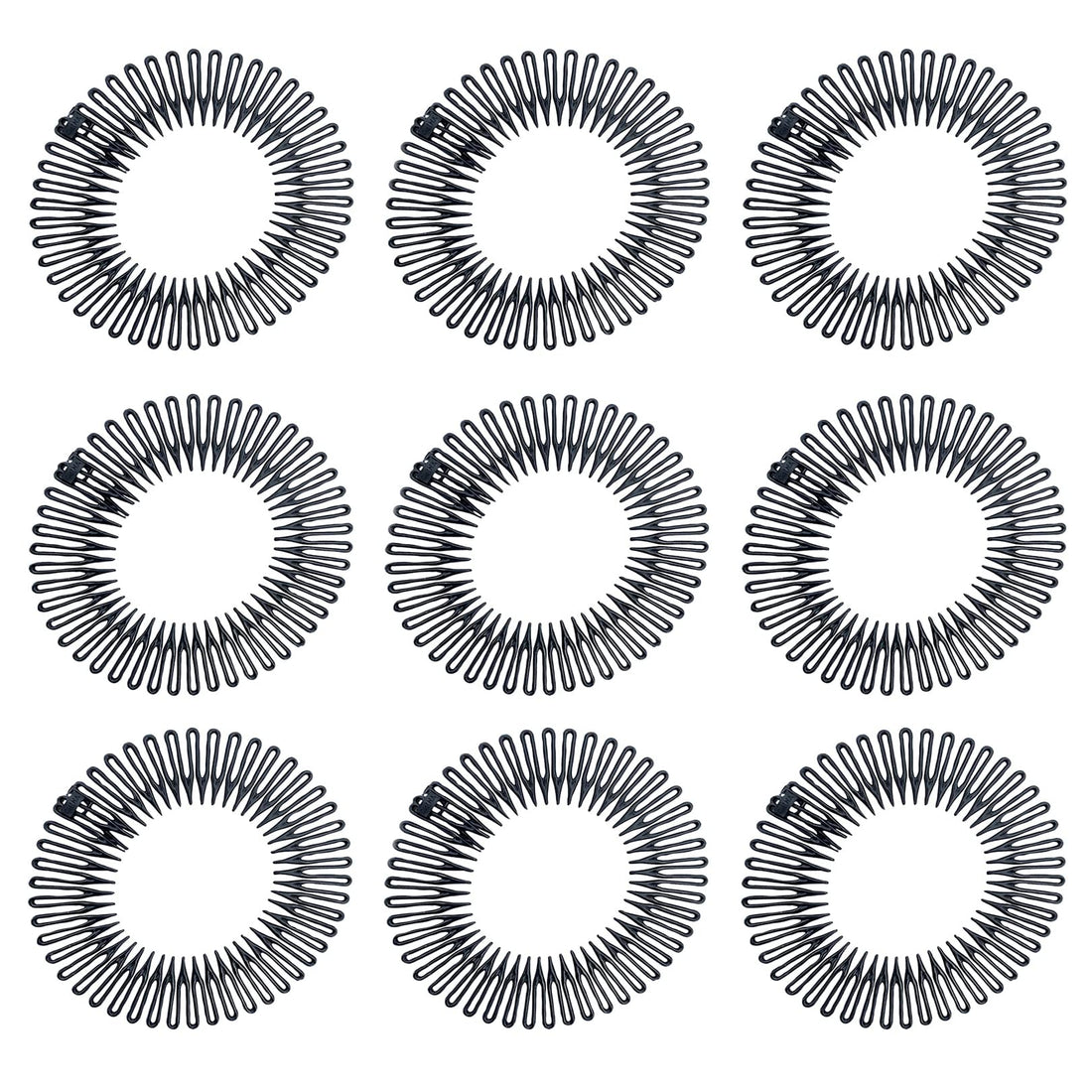 9 Pcs Full Circular Stretch Hair Comb,Flexible Plastic Circle Comb Stretch Hair Comb for Women Accessories Hairband Headband Holder with Teeth 90s Accessories for Women Girls Hair Accessories (Black)