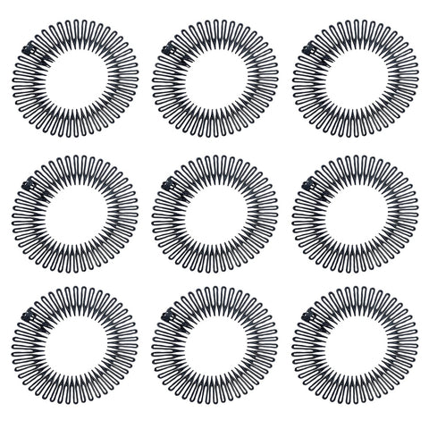 9 Pcs Full Circular Stretch Hair Comb,Flexible Plastic Circle Comb Stretch Hair Comb for Women Accessories Hairband Headband Holder with Teeth 90s Accessories for Women Girls Hair Accessories (Black)