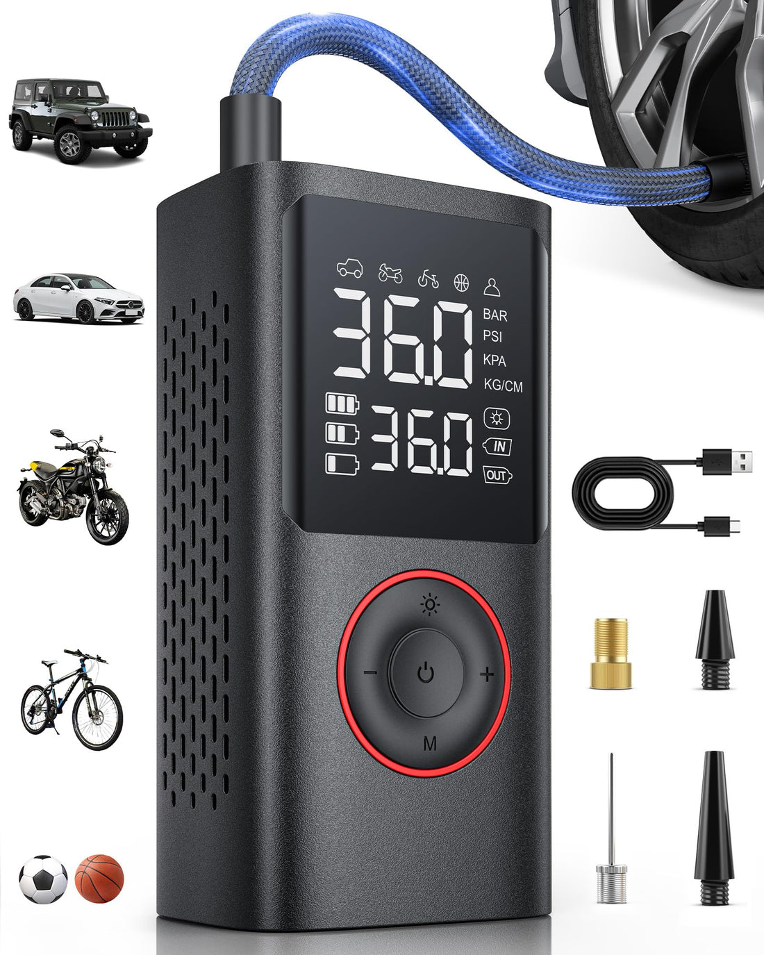 Powools Cordless Tire Inflator Portable Air Compressor, Black