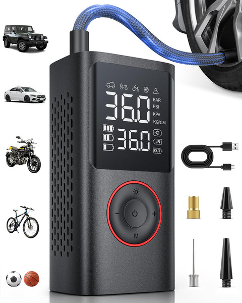 Powools Cordless Tire Inflator Portable Air Compressor, Black