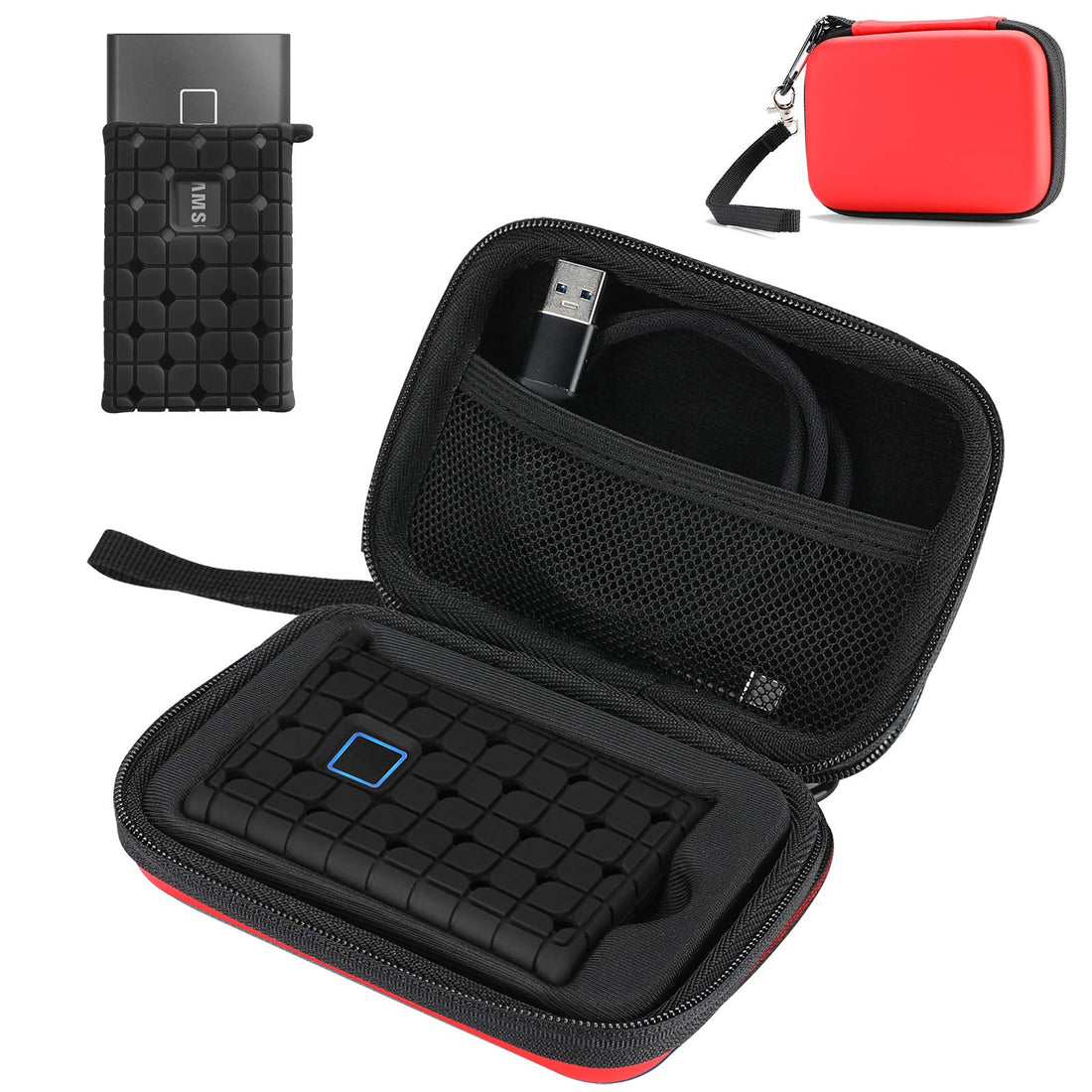 ProCase Samsung T7 / T7 Touch Portable SSD Carrying Case with Silicone Cover, Hard EVA Shockproof Storage Travel Organizer for Samsung T7 Touch Portable 500GB 1TB 2TB USB Solid State Drives -Red