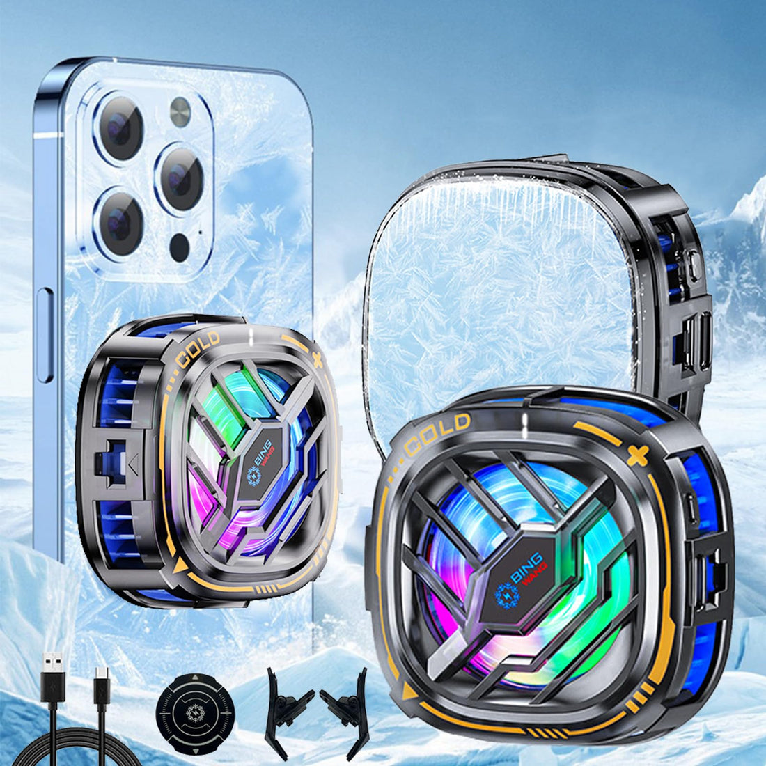 Magnetic Phone Cooler for Gaming, Portable Semi-Conductor Radiator Cooling, Mobile Phone Radiator Case for iPhone Android Smartphones from 4.5 to 7.5 in for Live Streaming/Gaming(with Clip)